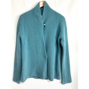 WORTH Women's size S 100% Cashmere Waffle Knit Teal Cardigan Sweater y